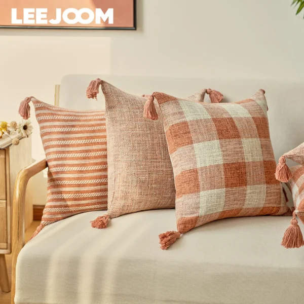 Linen Tassels Cushion Cover Orange Pillowcase For Living room Bed Chair Sofa Decorative Pillow Covers Home Decor 45X45 30X50 1PC 1
