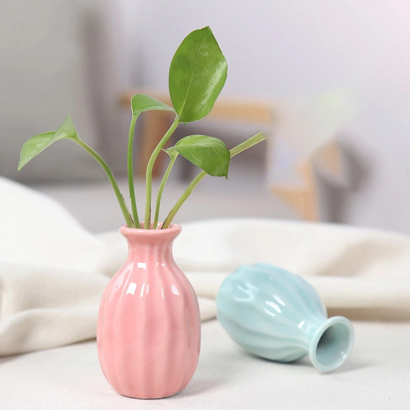 Ins Ceramics Flower Vase Nordic Hydroponics Vases Creative Room Decor Mini Flower Plant Bottle Pots Table Ornament Colorful Vase 6