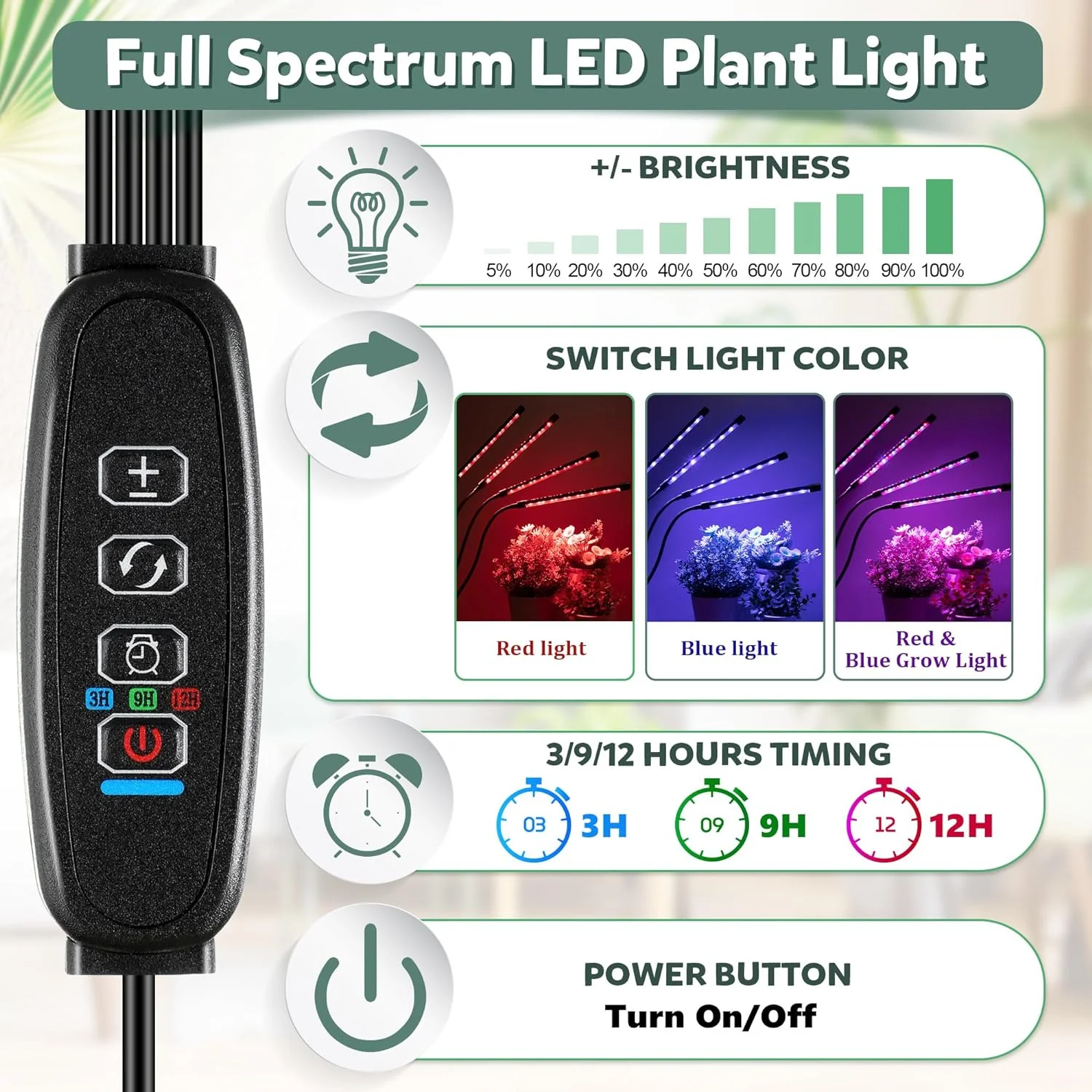LED USB Grow Light Plants 5V Full Spectrum Light Home Flower Seedling Clip Phyto Lamp Dimmable Timing Control 3/9/12Hours 2