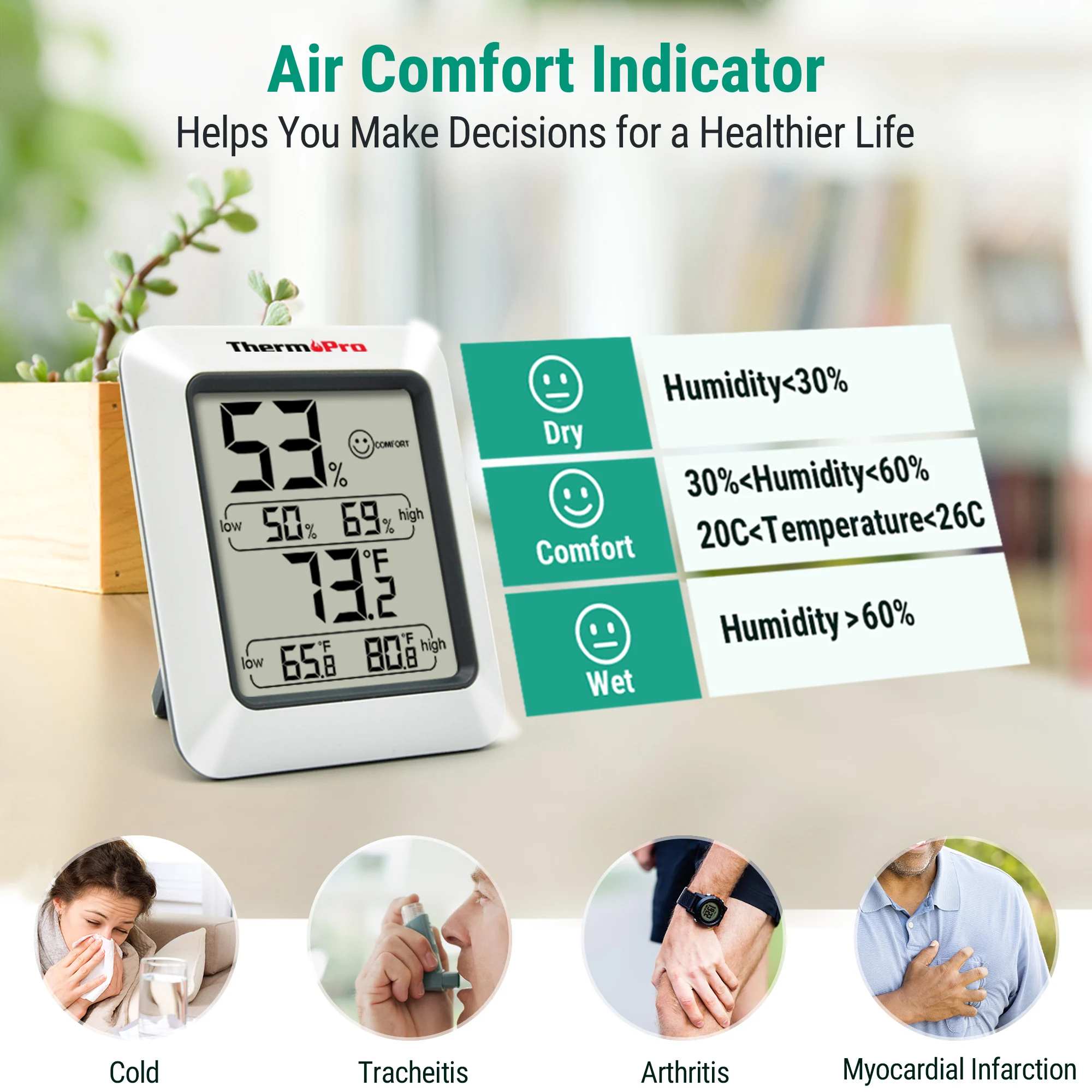 Thermopro TP-50 Digital Thermometer Hygrometer Indoor Electronic Environmental Room Thermometer Weather Station For Home 3